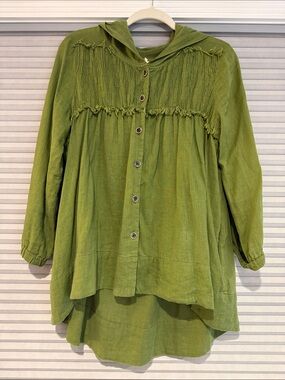 New Free People Green Button-Front Hooded Tunic